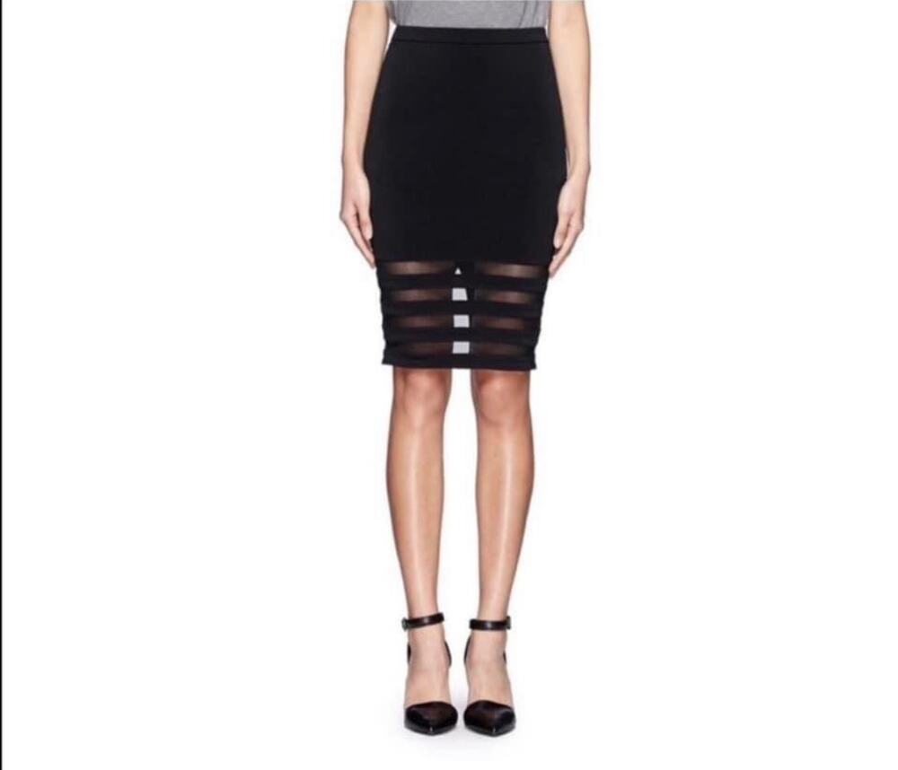 ELIZABETH AND JAMES Black Suna Mesh Panel Pencil Stretchy Skirt XS EUC